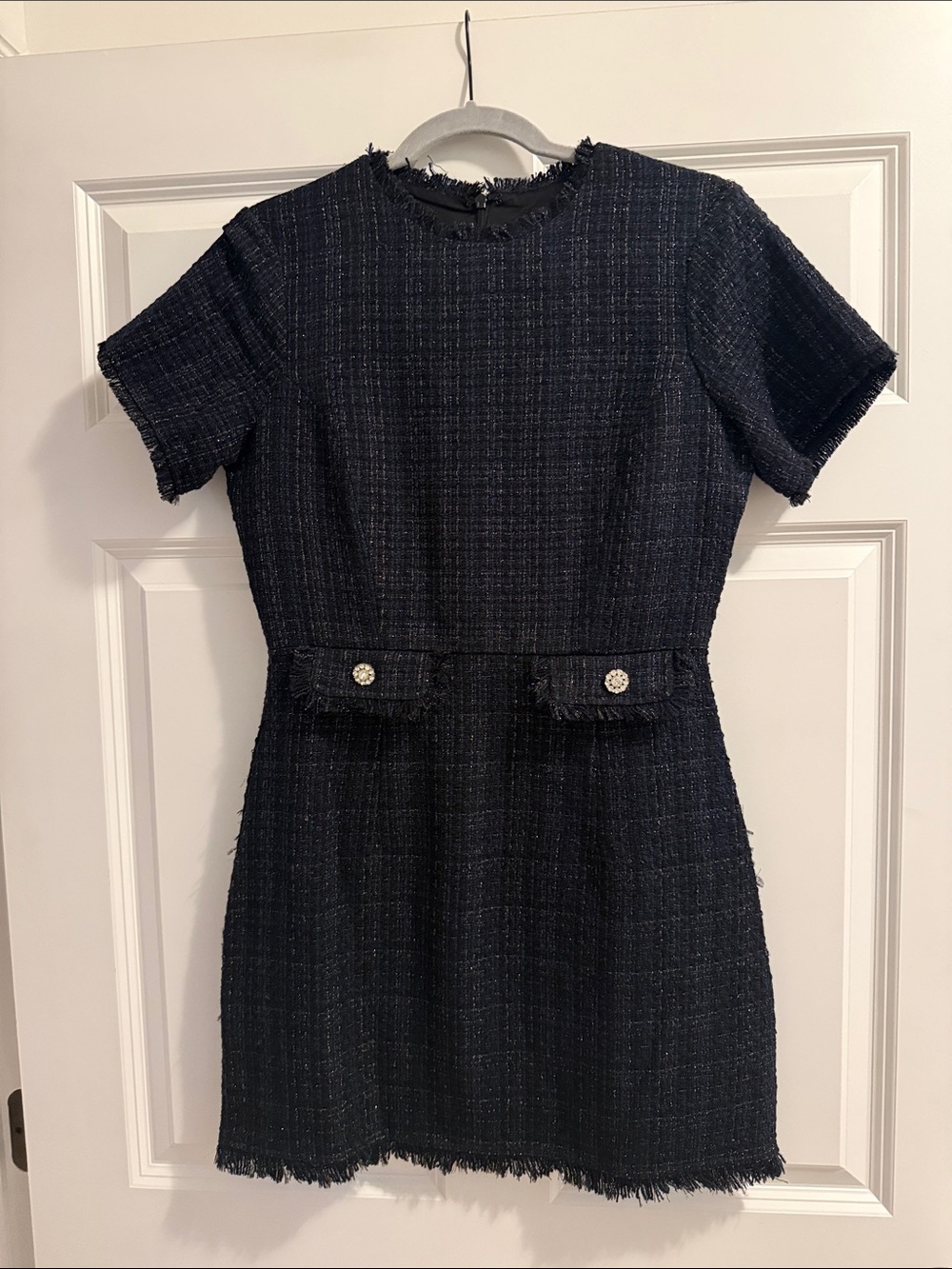 Aqua Navy Tweed Short-Sleeve Shift Dress